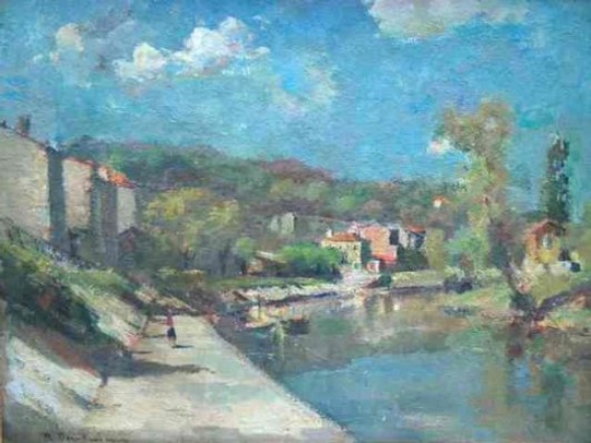 La Seine  Meudon. 1948. Huile sur carton.33  X 41 cm. Coll. particulire